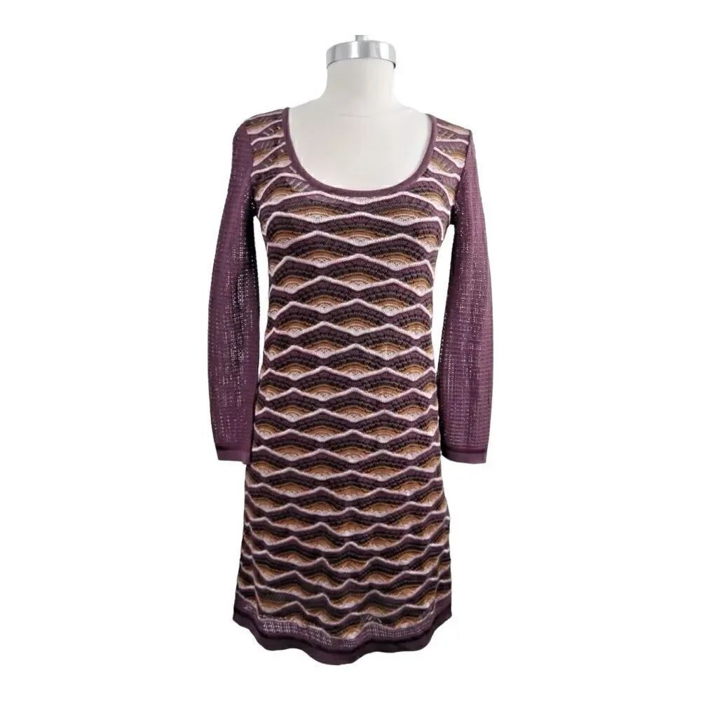 MISSONI | Purple and Brown Long Sleeve Italian Knit Dress